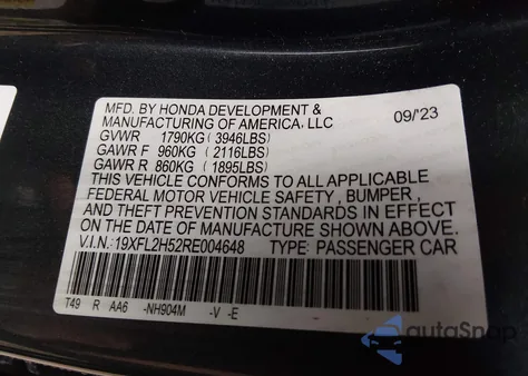 2024 Honda Civic Lx from USA, damaged, VIN 19XFL2H52RE004648